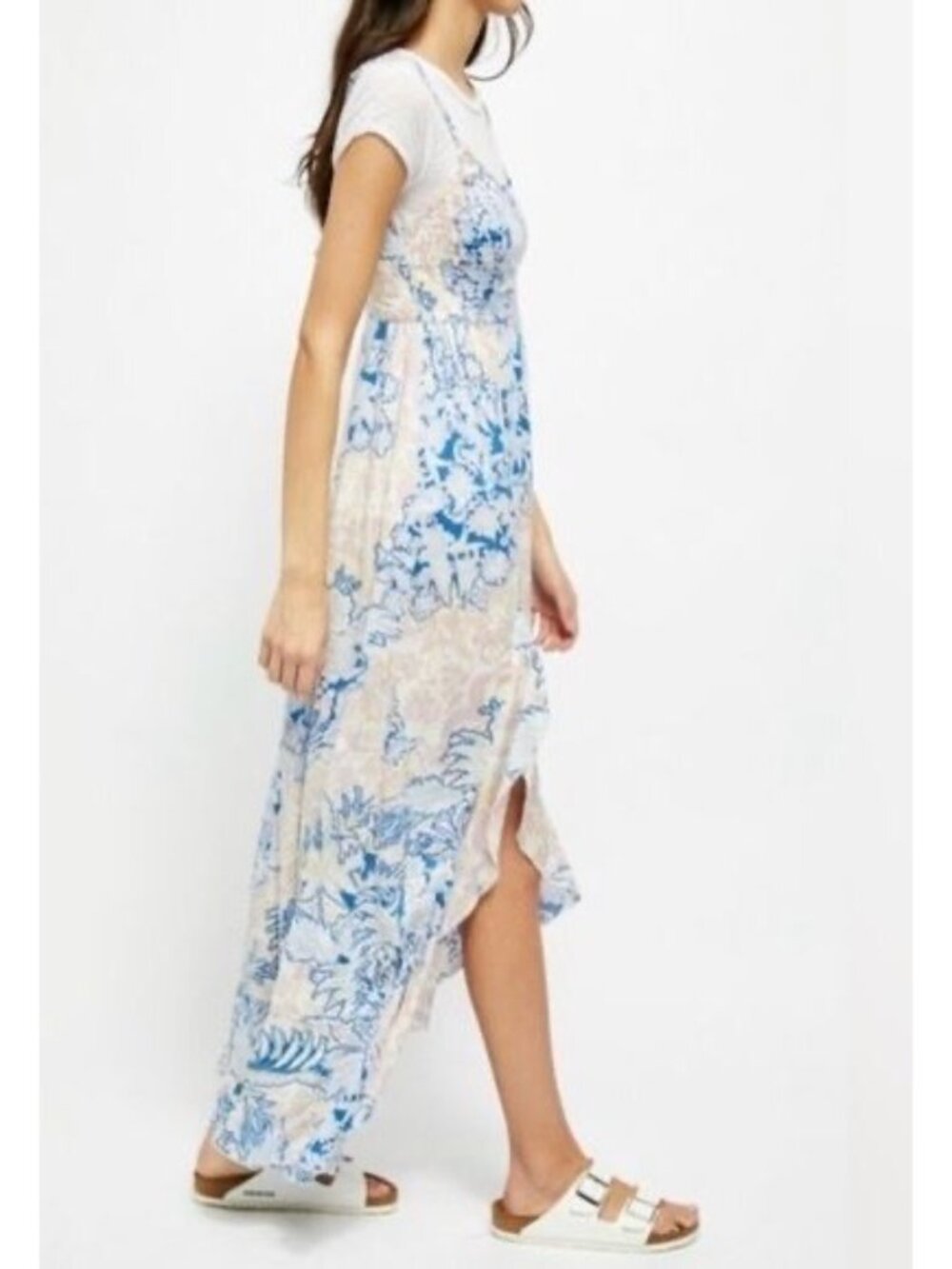 NWT Free People Blue Cream Floral Print Maxi Slip Dress L | Coastal Cowgirl Boho - Picture 11 of 16
